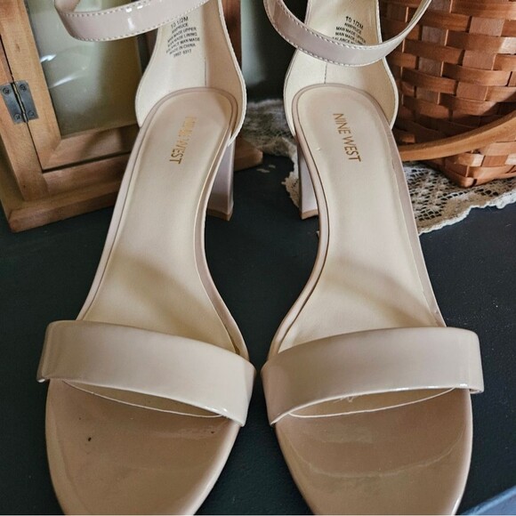Nine West | Women’s 10.5 M | Nude Patent Ankle-Strap Block Heel Sandals | Elegan - Picture 6 of 6